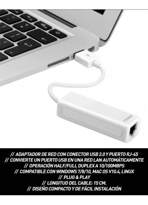 Adaptador USB A RJ45 Ethernet Noga Compatible con Notebook - Image 2